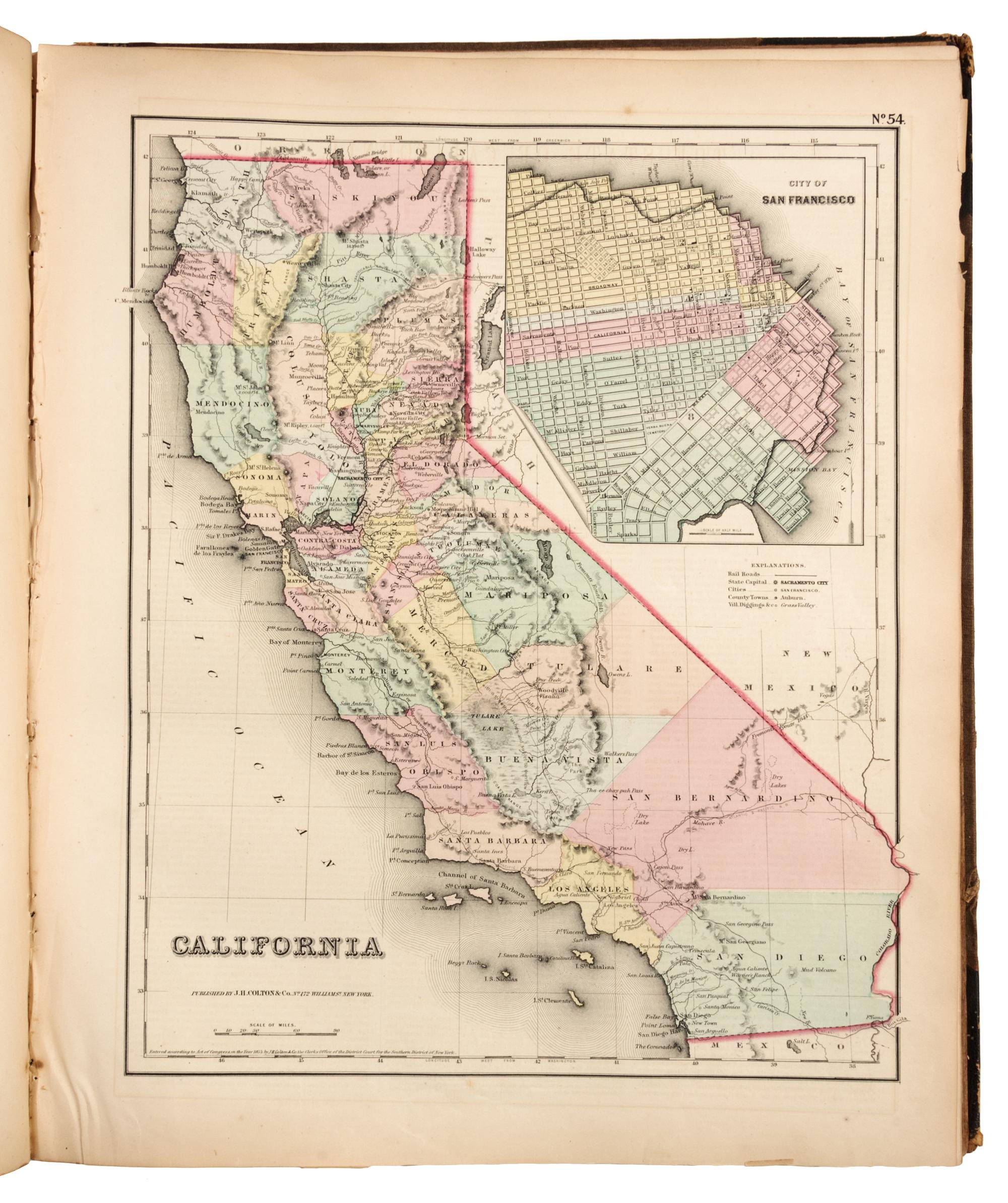 COLTON, George Woolworth (1827-1901). Colton's General Atlas. New York: J. H. Colton and Company, 1857.
