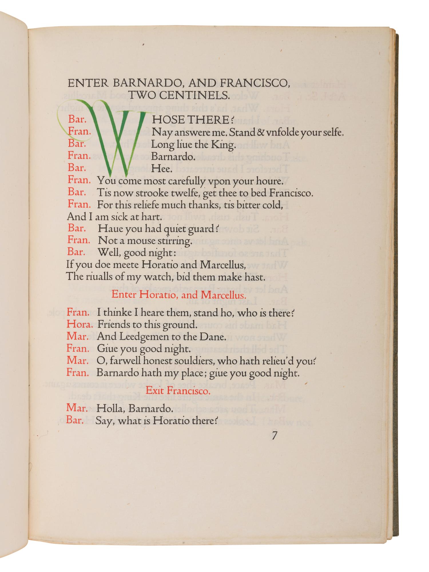 [FINE PRESS -- DOVES PRESS & BINDERY]. SHAKESPEARE, William (1564-1616). The Tragicall Historie of Hamlet Prince of Denmarke . Hammersmith: The Doves Press, 1909.
