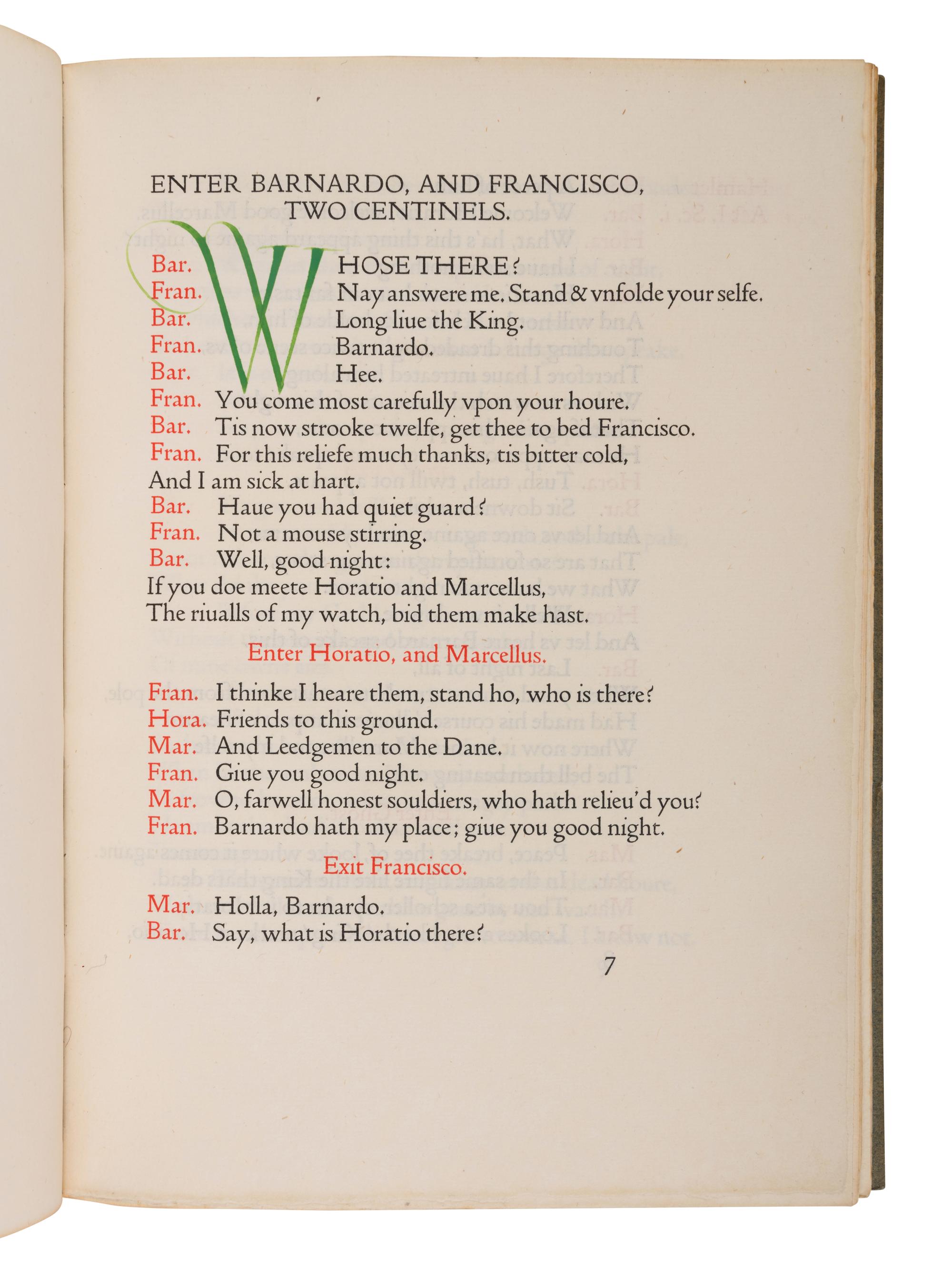 [FINE PRESS -- DOVES PRESS & BINDERY]. SHAKESPEARE, William (1564-1616). The Tragicall Historie of Hamlet Prince of Denmarke . Hammersmith: The Doves Press, 1909.