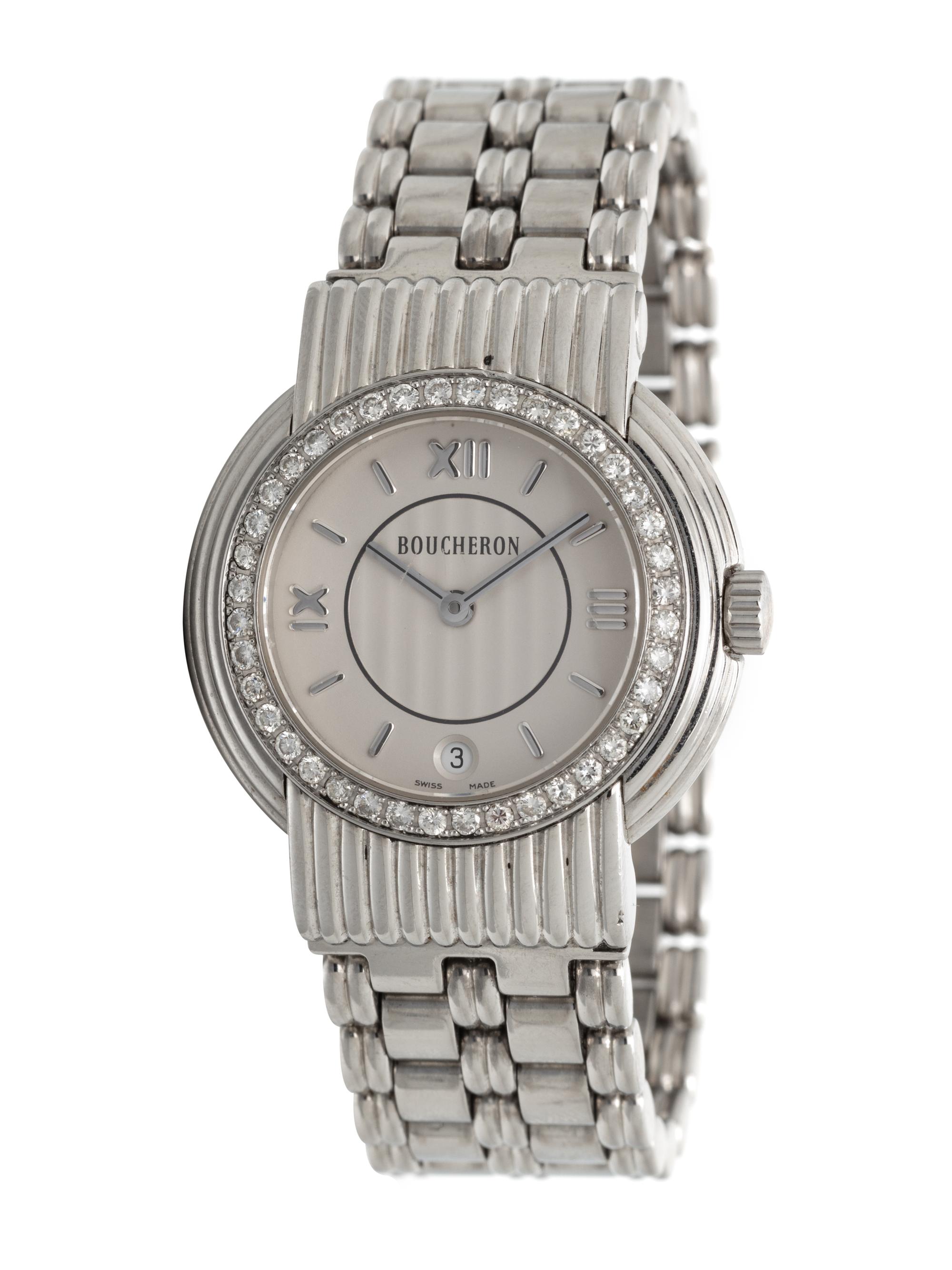 BOUCHERON, STAINLESS STEEL AND DIAMOND WATCH
