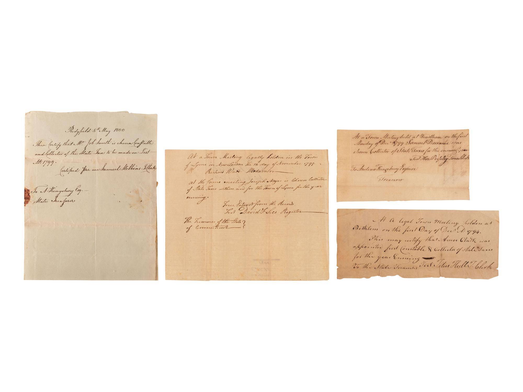 [REVOLUTIONARY WAR] - [CONNECTICUT]. A group of documents related to Connecticut, including Revolutionary War promissory notes issued by the Pay-Table Office.