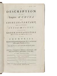 DU HALDE, Jean-Baptiste (1674-1743). A Description of the Empire of China and Chinese-Tartary, together with the Kingdoms of Korea and Tibet . Translated from the French by Richard Brookes. London: T. Gardner for Edward Cave, 1738-1741.