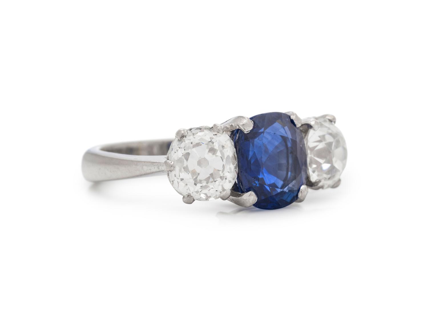 ANTIQUE, BRITISH, SAPPHIRE AND DIAMOND RING
