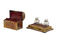 A French Boulle Marquetry and Tortoise Shell Standish and Domed Letter Box