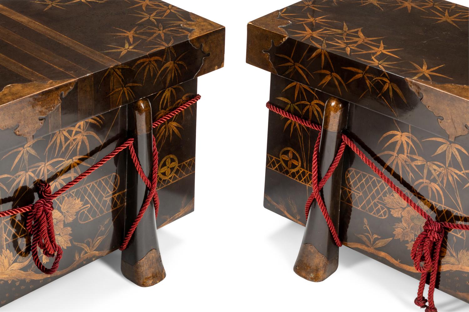 A Pair of Japanese Export Lacquer Lift-Top Chests