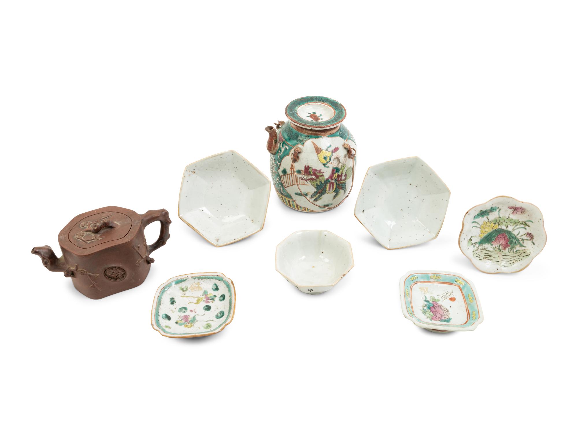 Eight Chinese Porcelain and Pottery Tea Articles