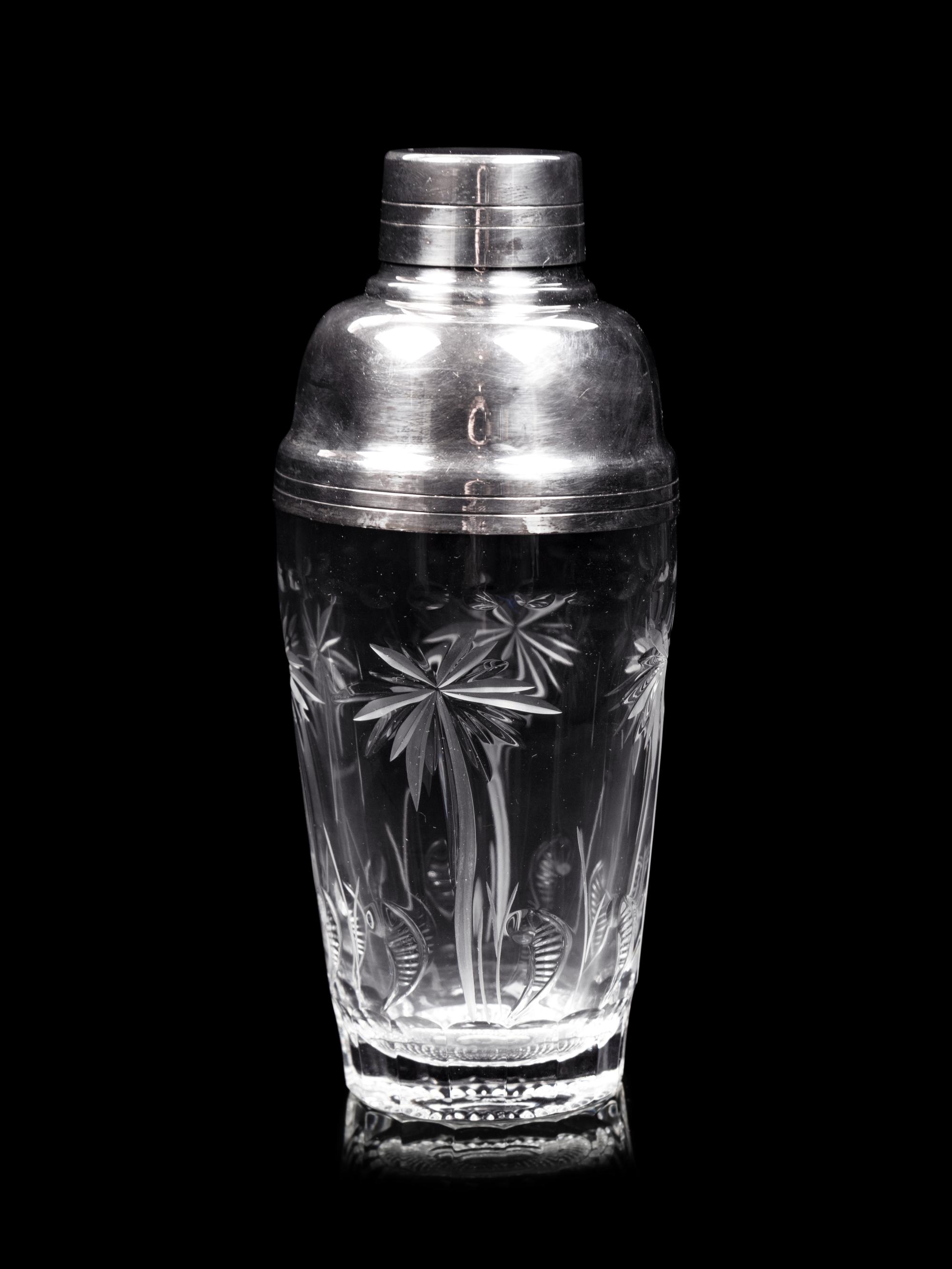 A William Yeoward Silver-Plate and Cut Glass Cocktail Shaker