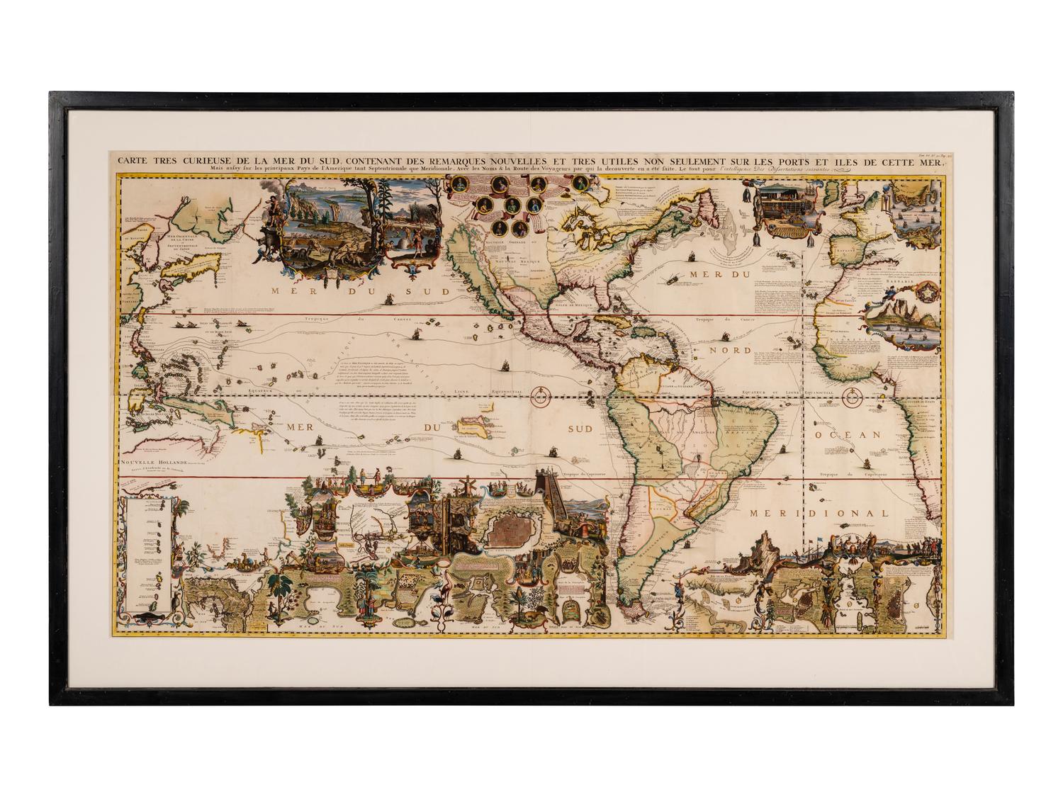 CHATELAIN, Henri Abraham (1684-1743). Carte Tres Curieuse de la Mer du Sud. Contenant des Remarques Nouvelles et Tres Utiles non Seulement sur les Ports et Iles de Cette Mer . Amsterdam, 1719.