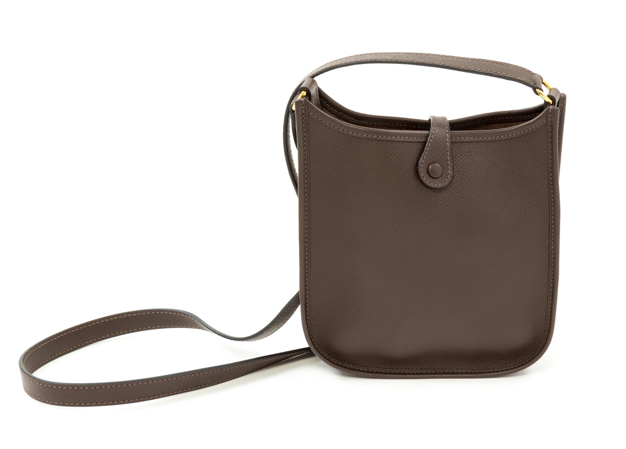 An Hermès Dark Marron Epsom Evelyne TPM, 6.7" x 7" x 2"; Strap drop: 22".