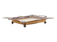 A French Gilt Bronze, Onyx and Champlevé Enamel Card Tray