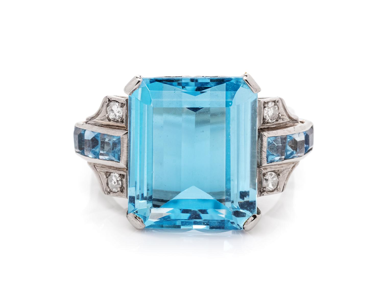 A Platinum, Aquamarine and Diamond Ring,