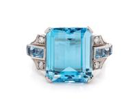 A Platinum, Aquamarine and Diamond Ring,