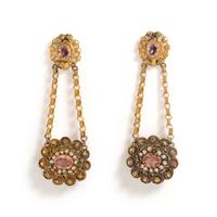 GEORGIAN, YELLOW GOLD, TOPAZ AND SEED PEARL EARRINGS
