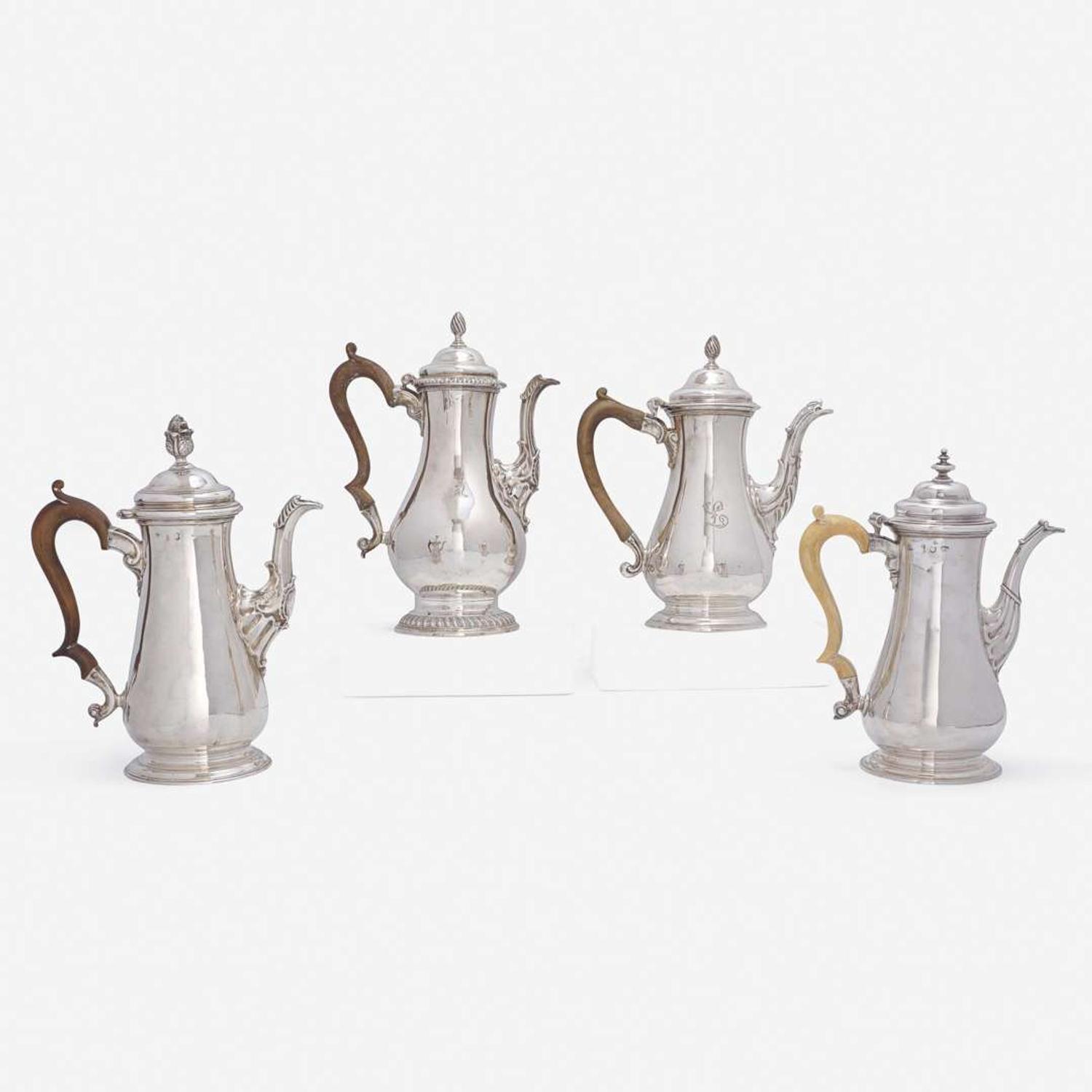 A Group of Four George III Sterling Silver Coffeepots various makers and dates