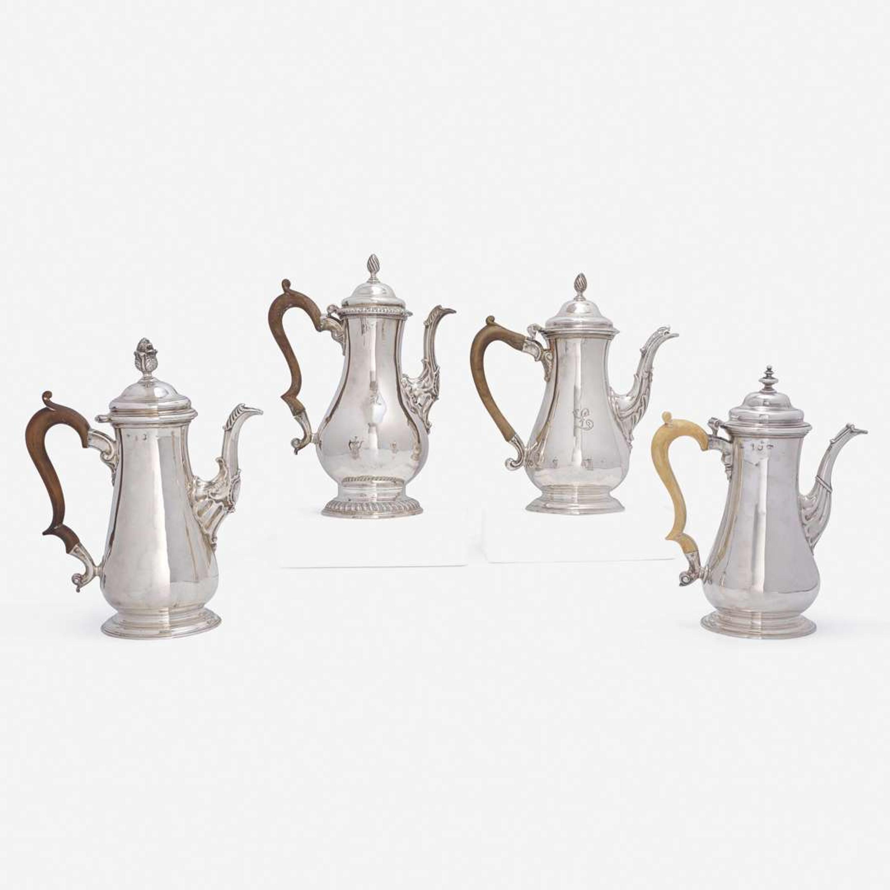 A Group of Four George III Sterling Silver Coffeepots various makers and dates