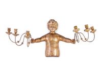 A Continental Giltwood Figural Six-Light Sconce