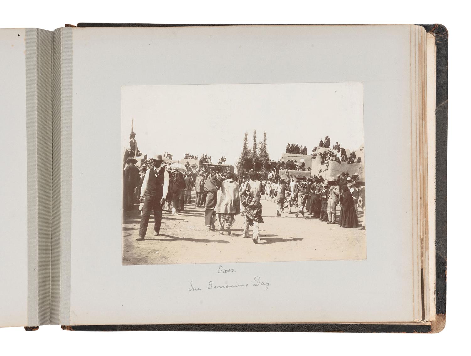 [WESTERN AMERICANA - NEW MEXICO]. Album containing photographs of cowboys and cattle in Colfax County, New Mexico, incl. views of the Urraca Ranch. Ca 1885-1895.