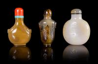 Three Agate Snuff Bottles Height of tallest 2 3/4 inches.