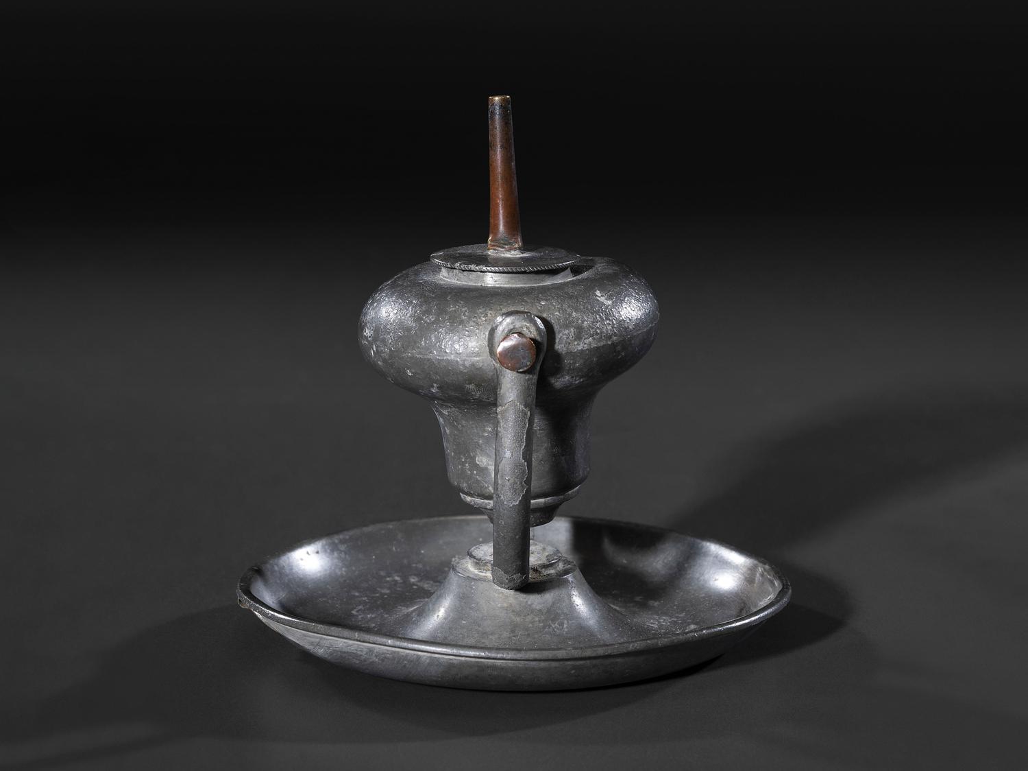A Pewter Gimbaled Whale Oil Lamp