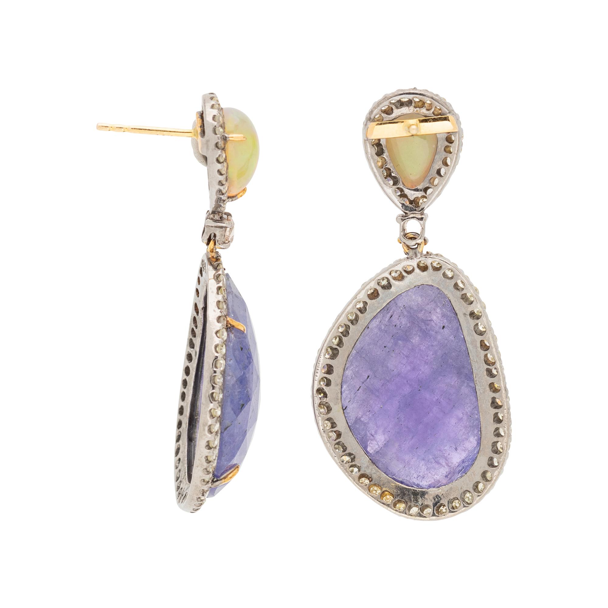 TANZANITE, OPAL AND DIAMOND EARRINGS
