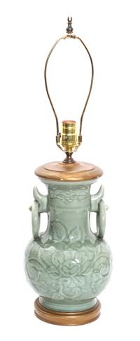 A Celadon Handled Vase Height 13 inches