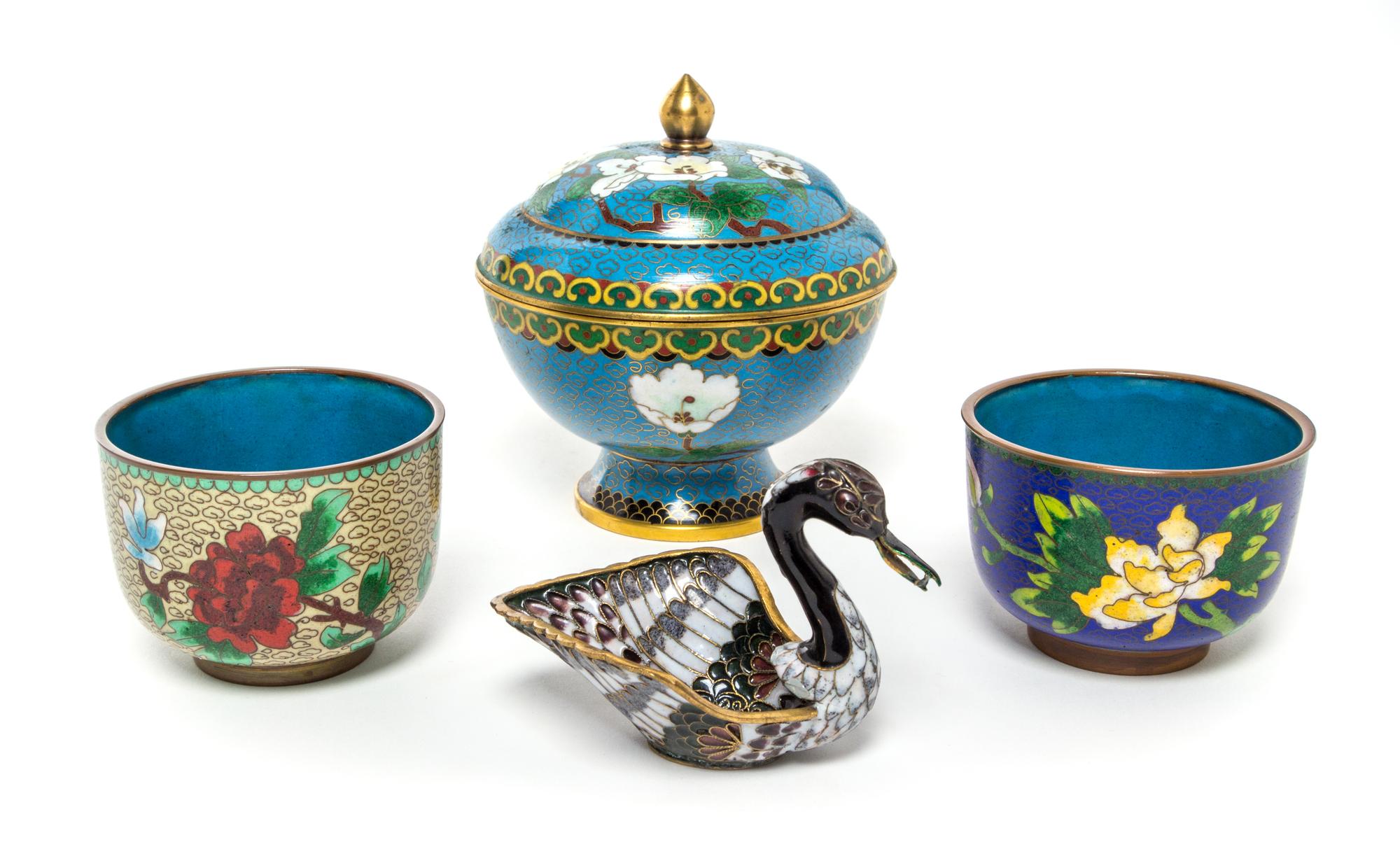 A Group of Chinese Cloisonne Articles Height of tallest 4 3/4 inches.