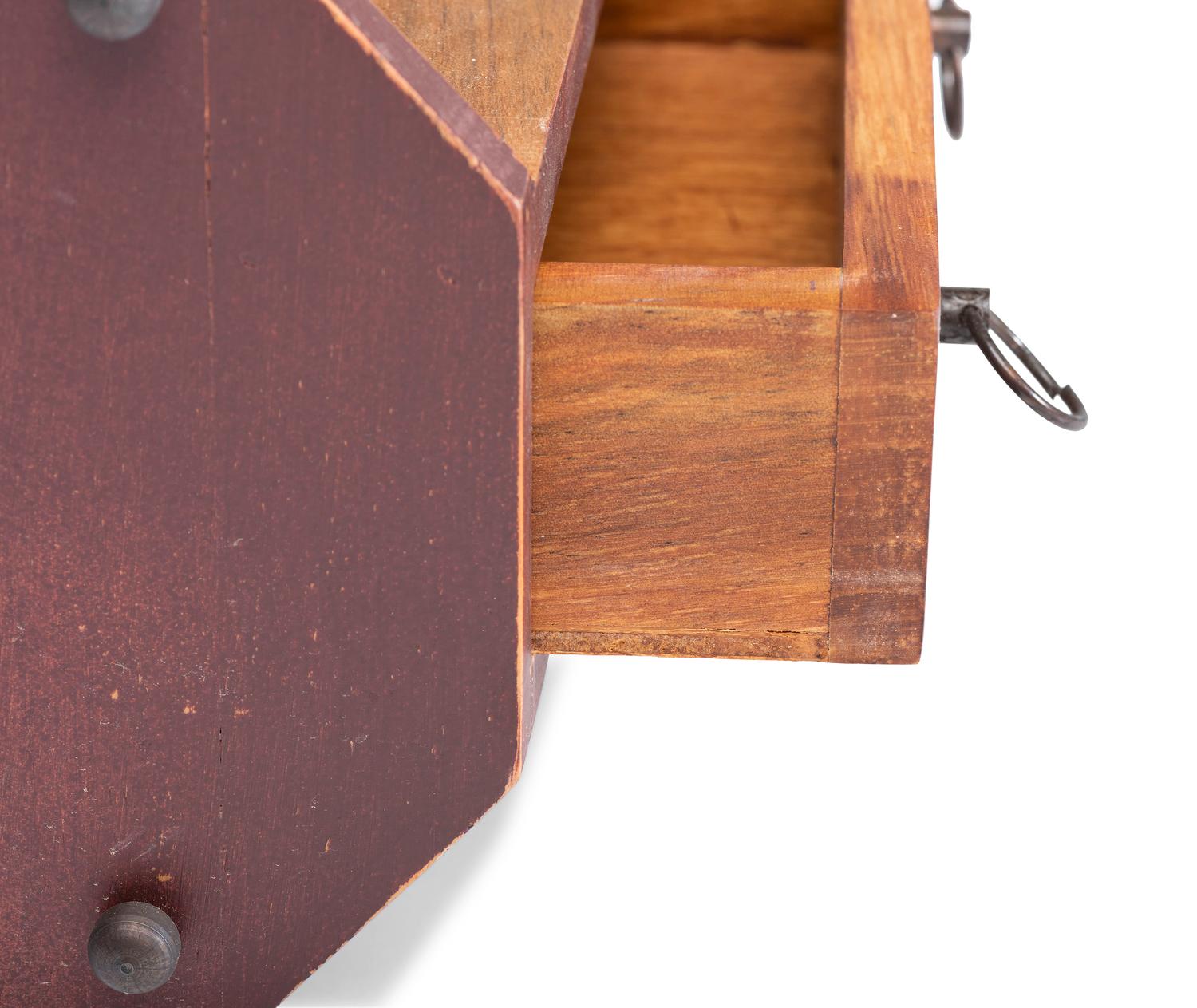 A Diminutive Hanging Display Shelf, a Cinnabar Box and a Wooden Dresser Box
