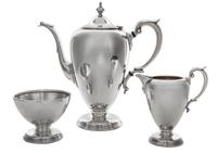 An American Silver Three-Piece Coffee Set, Wallace Silversmiths, Wallingford, CT, Mid 20th Century, Windmere pattern, comprising a coff