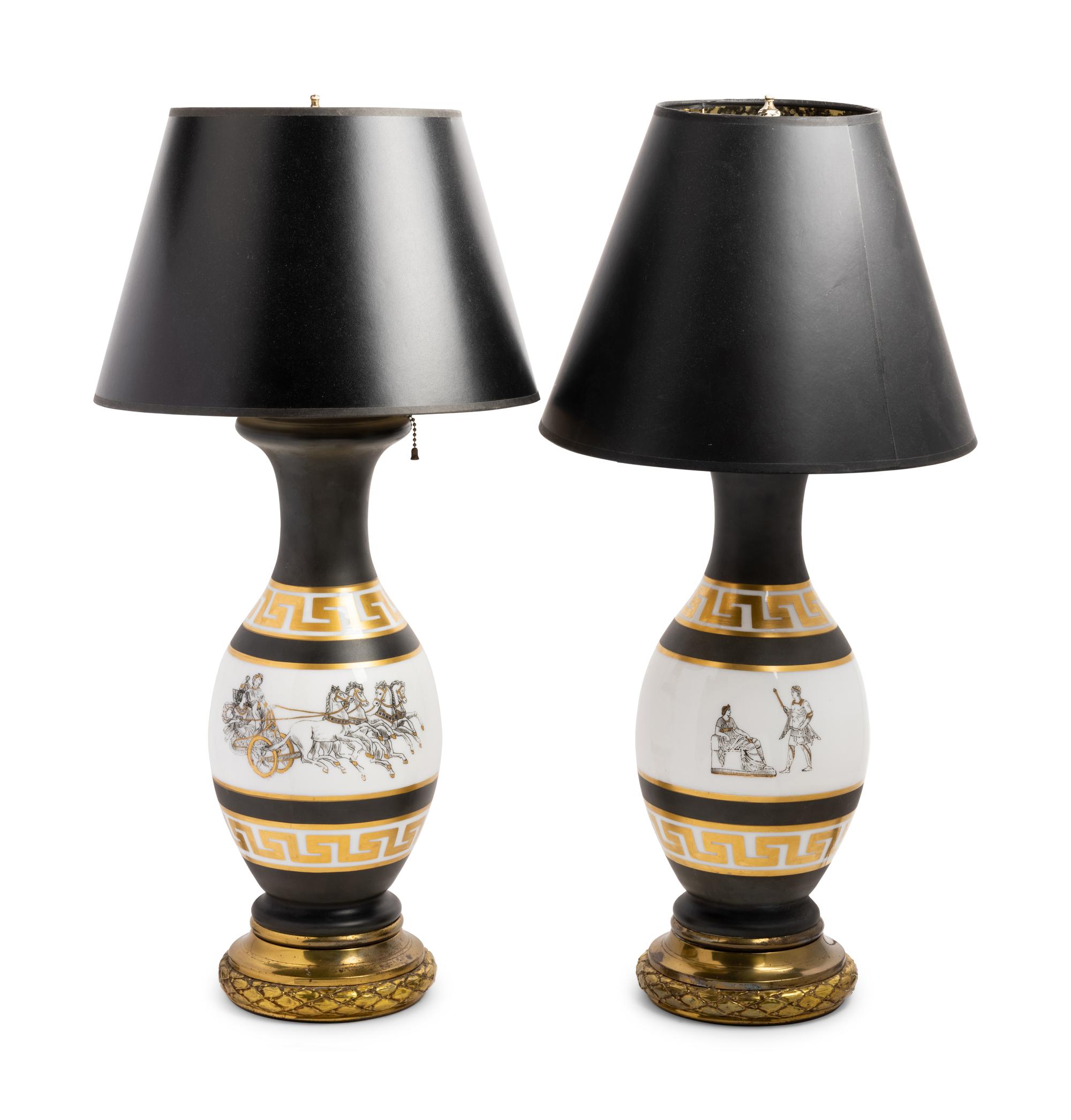 A Pair of Neoclassical Style Porcelain Lamps
