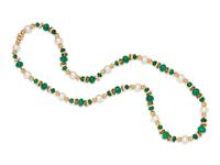 Diamond, Emerald, and Cultured Pearl Necklace
