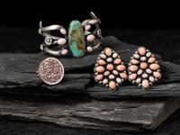Sterling Silver, Coral, and Turquoise Cuff Bracelet, PLUS