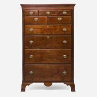 A Chippendale carved and inlaid walnut tall chest Probably Chester County, PA, circa 1780-1790