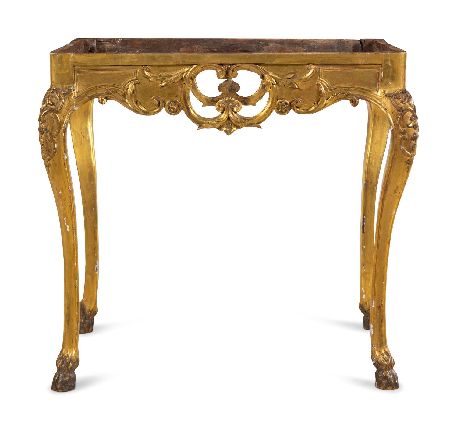 A Louis XV Style Carved Giltwood Console Table Base