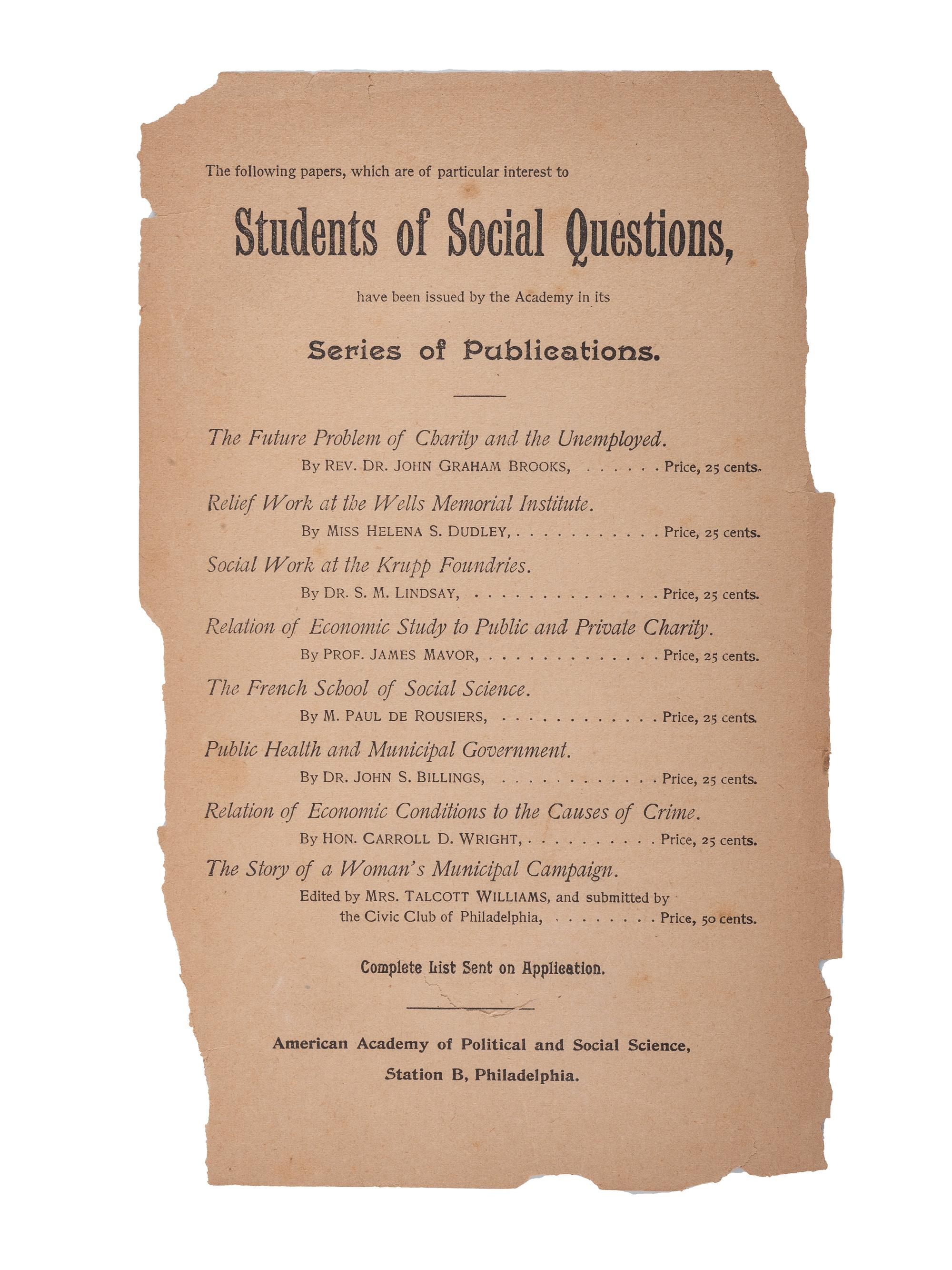 [CIVIL RIGHTS]. DU BOIS, William Edgar Burghardt (1868-1963). The Study of the Negro Problems . Philadelphia: American Academy of Political and Social Science, 1898.