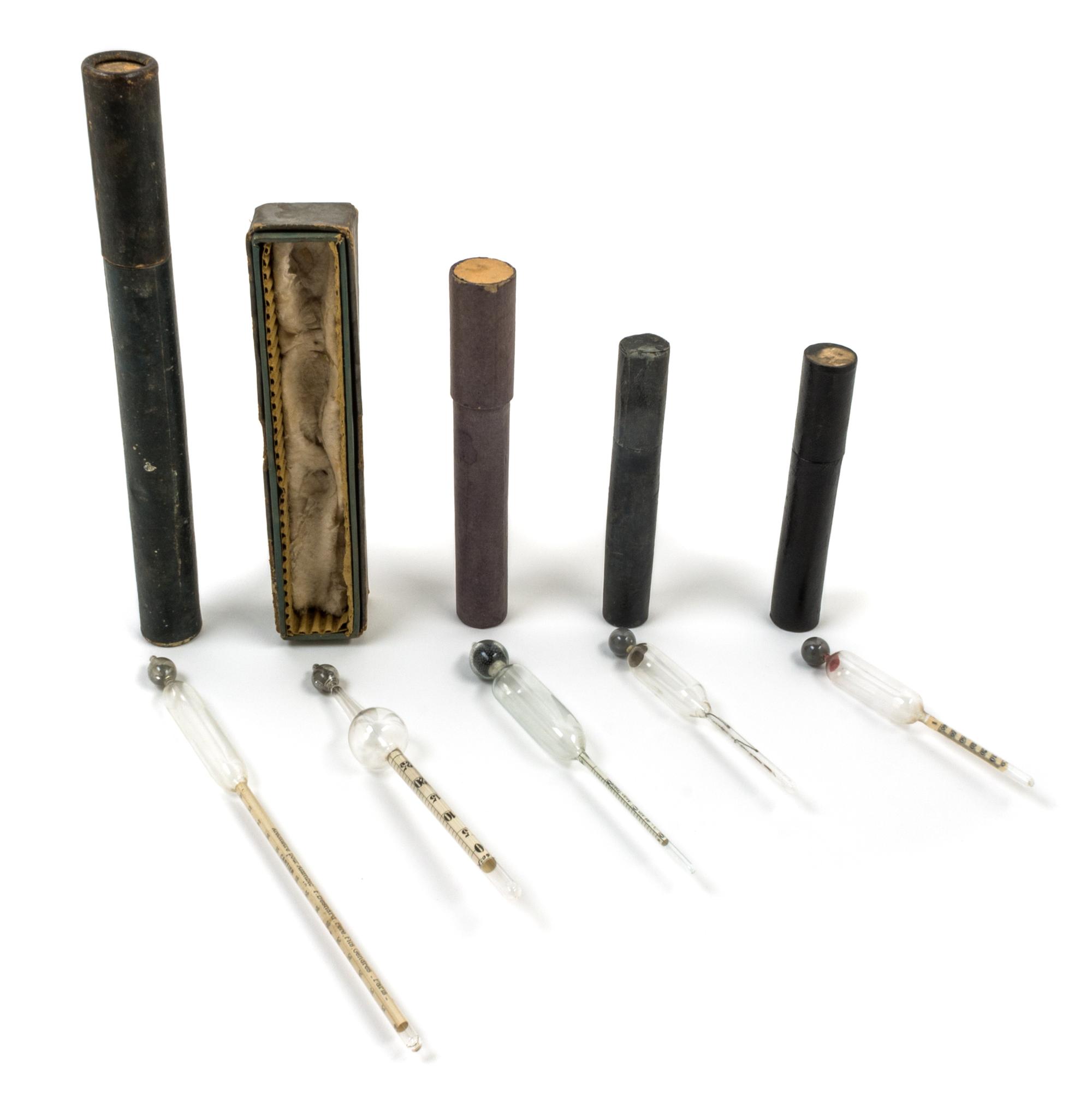 A Group of Five Glass Hydrometers Length of longest 9 inches. — 19TH CENTURY