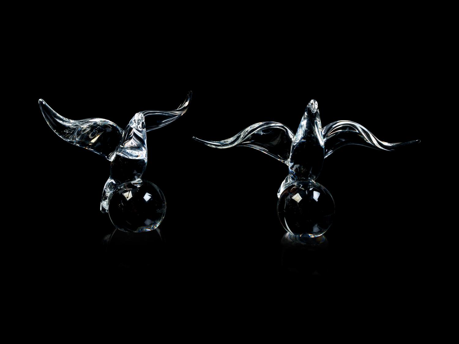 A Group of Five Steuben Glass Figures of Birds