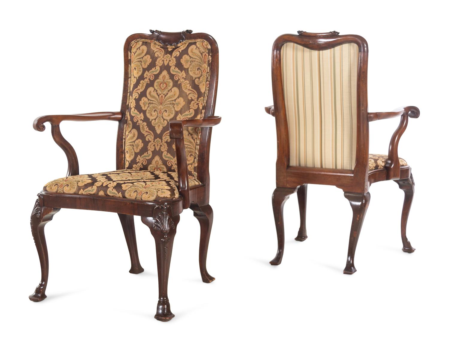 A Set of Twelve Queen Anne Style Mahogany Armchairs