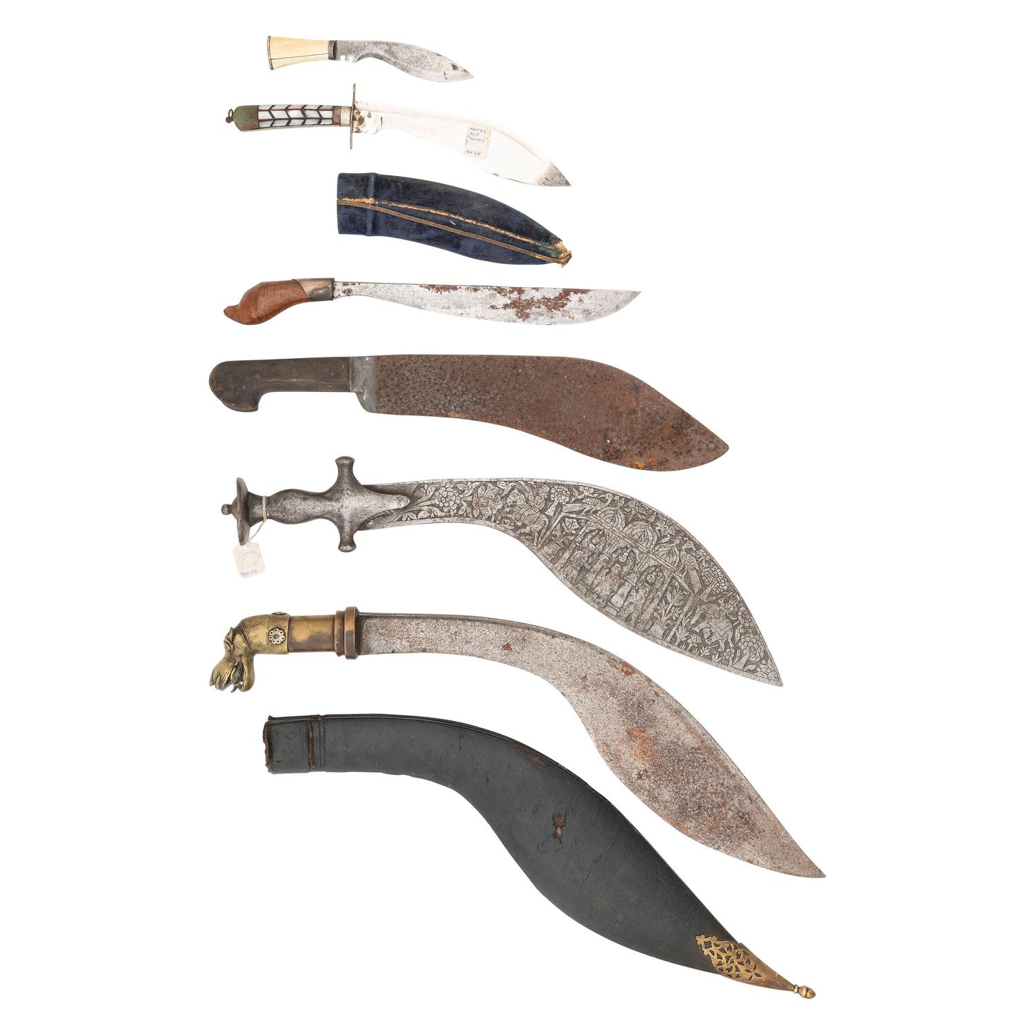 Lot of 6 Kukri Daggers Including One with Hippo Head Hilt