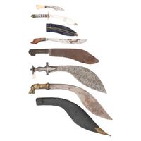 Lot of 6 Kukri Daggers Including One with Hippo Head Hilt