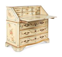 A Venetian Style Painted and Parcel-Gilt Slant-Front Bureau and Matching Hanging Vitrine