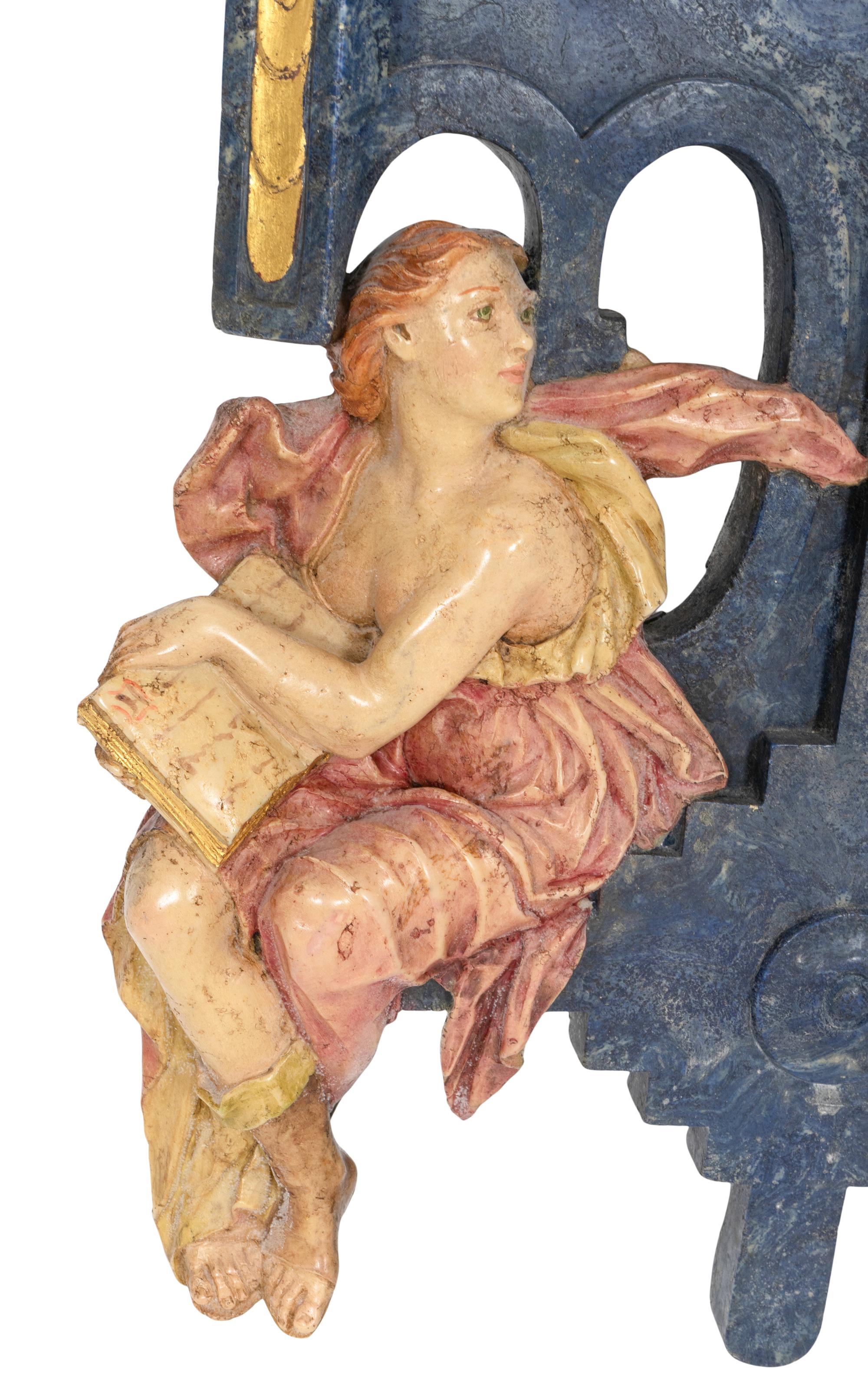A Large Italian Baroque Style Polychrome Decorated Cartouche Form Mirror