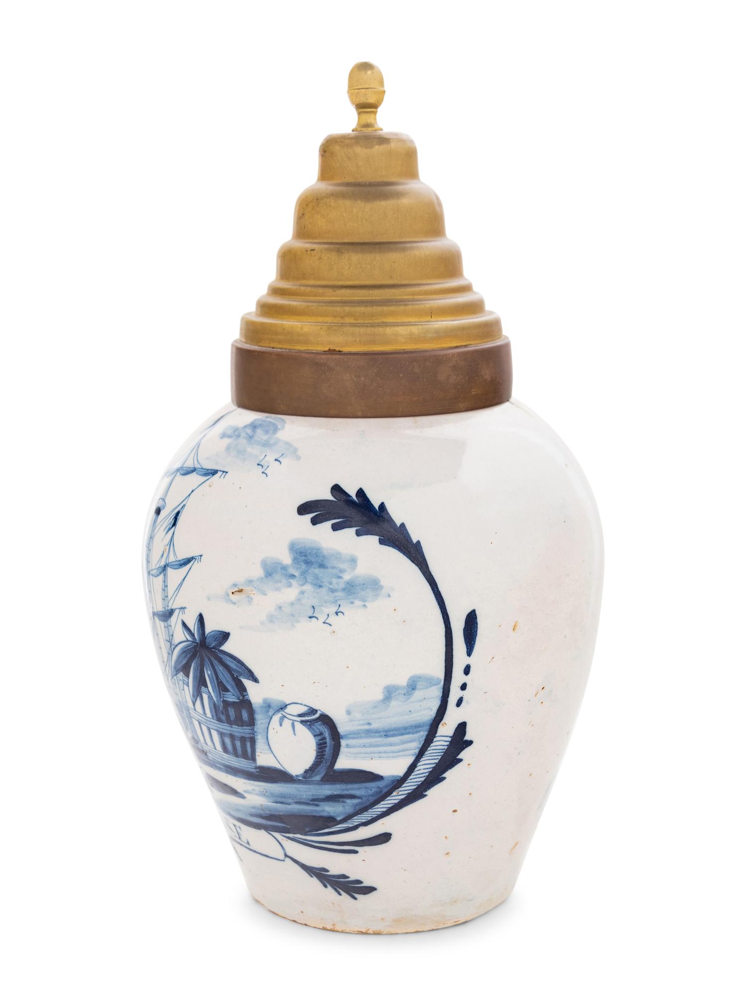 A Delft Blue and White Tobacco Jar
