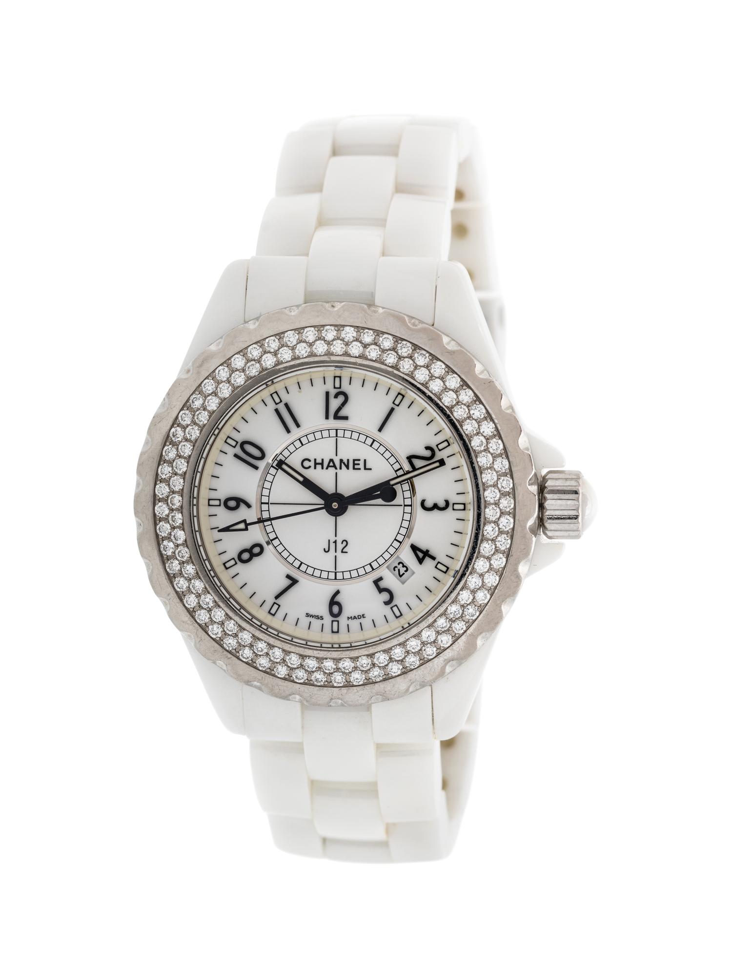 CHANEL, DIAMOND, STEEL AND CERAMIC 'J12' WRISTWATCH