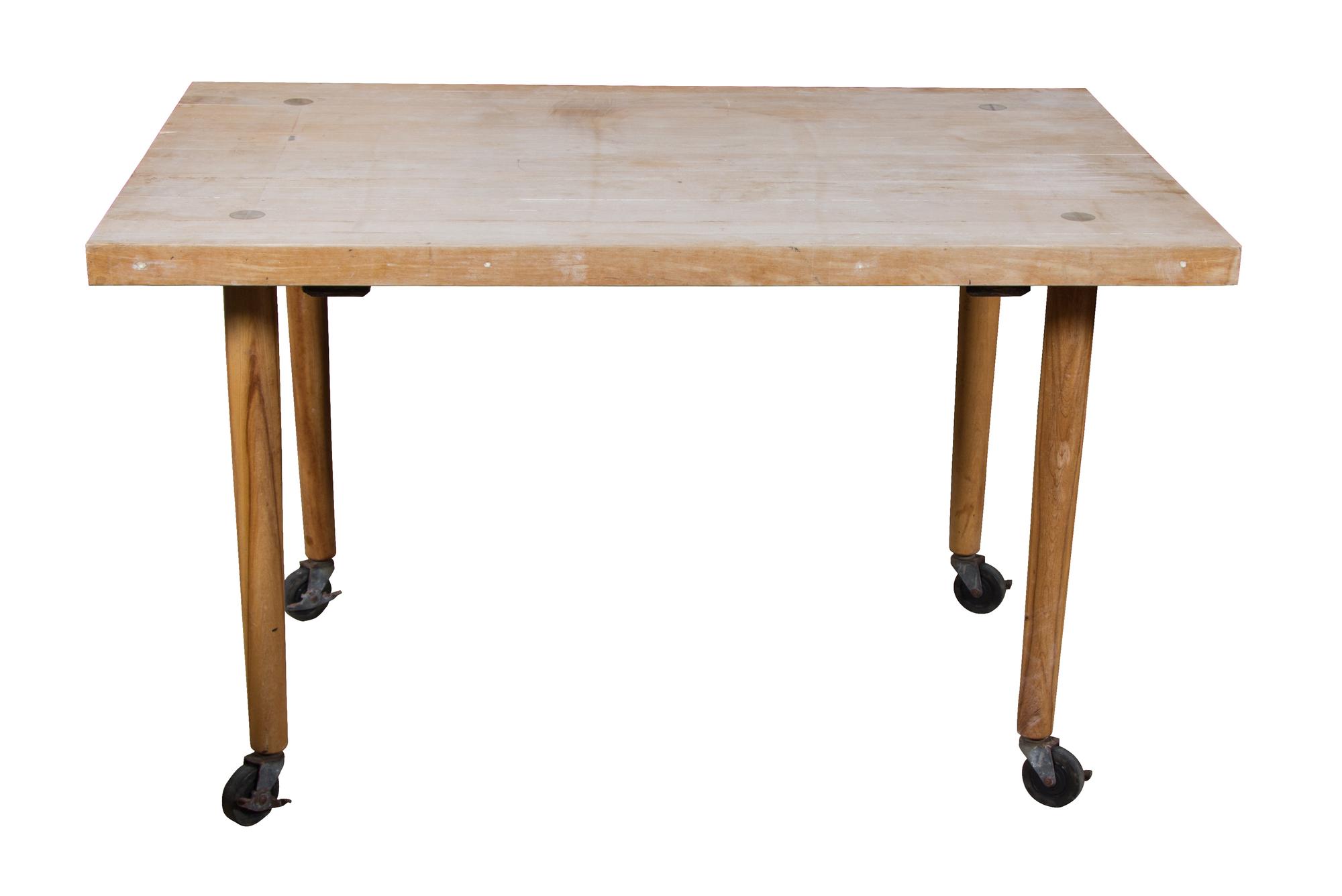 A Mid-Century Butcher-Block Stop Serving Table Height 29 x length 48 x depth 30 inches.