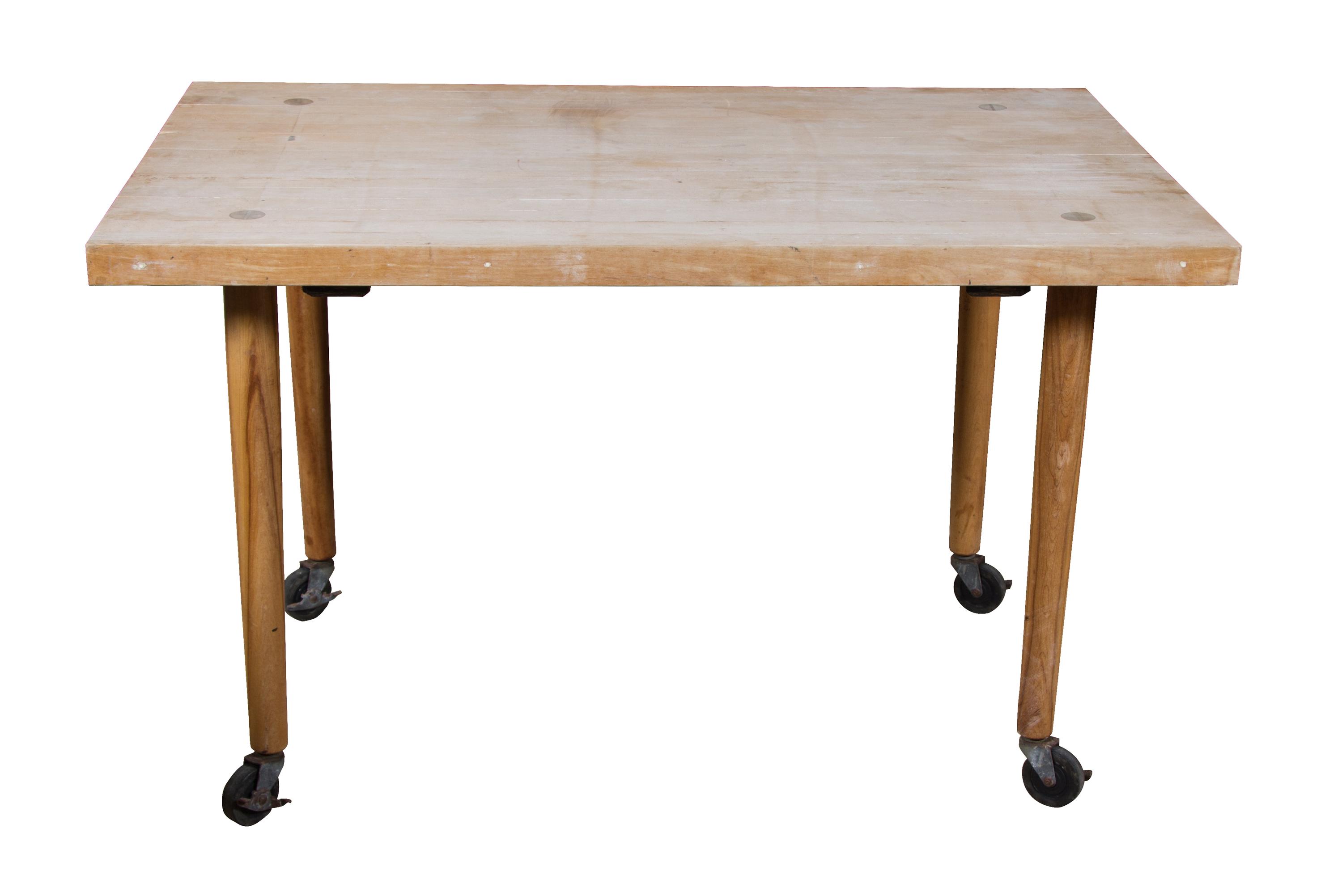 A Mid-Century Butcher-Block Stop Serving Table Height 29 x length 48 x depth 30 inches.