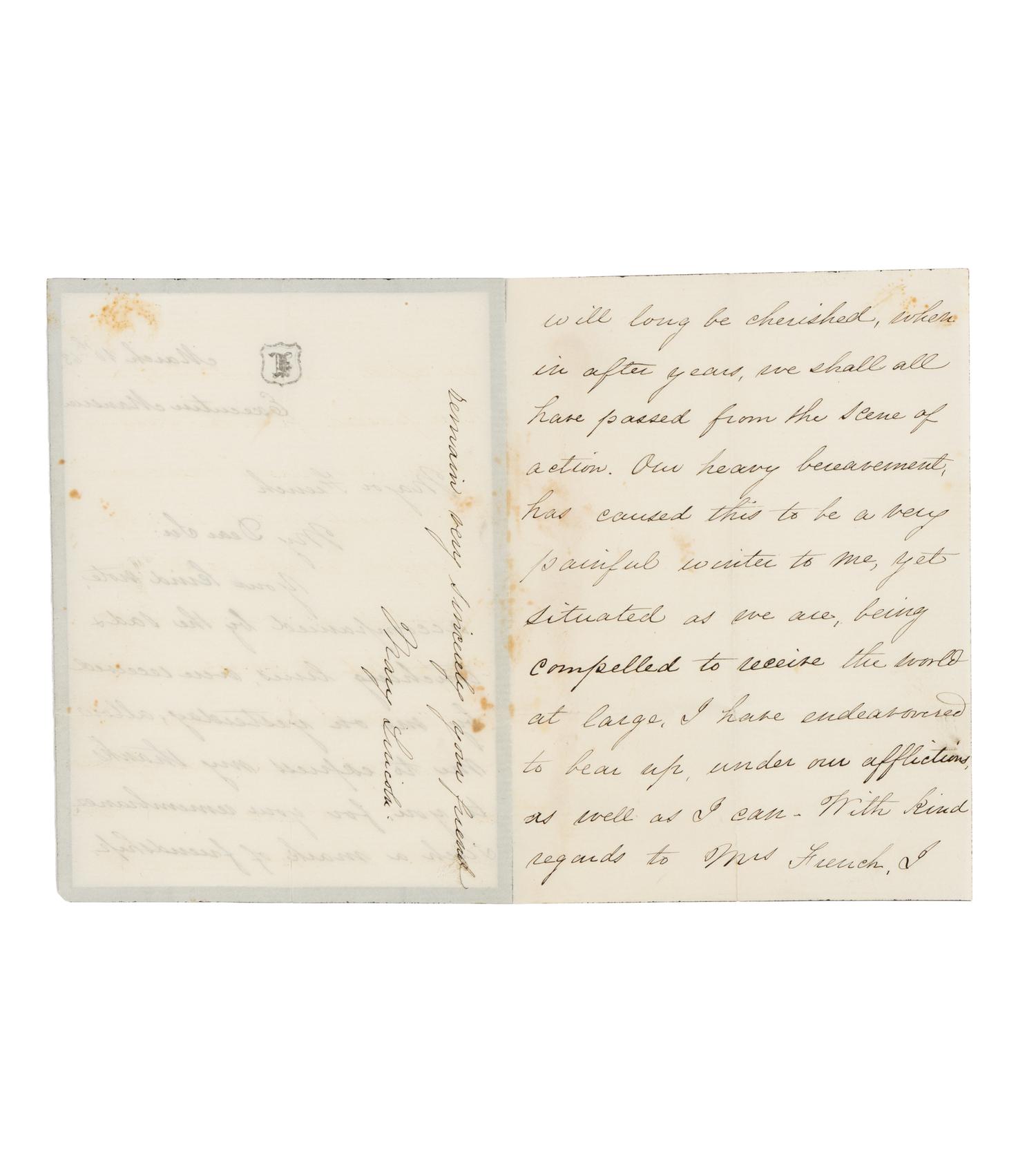LINCOLN, Mary Todd (1818-1882). Autograph letter signed ("Mary Lincoln") to B.B. French, Washington, D.C., 10 March 1863.