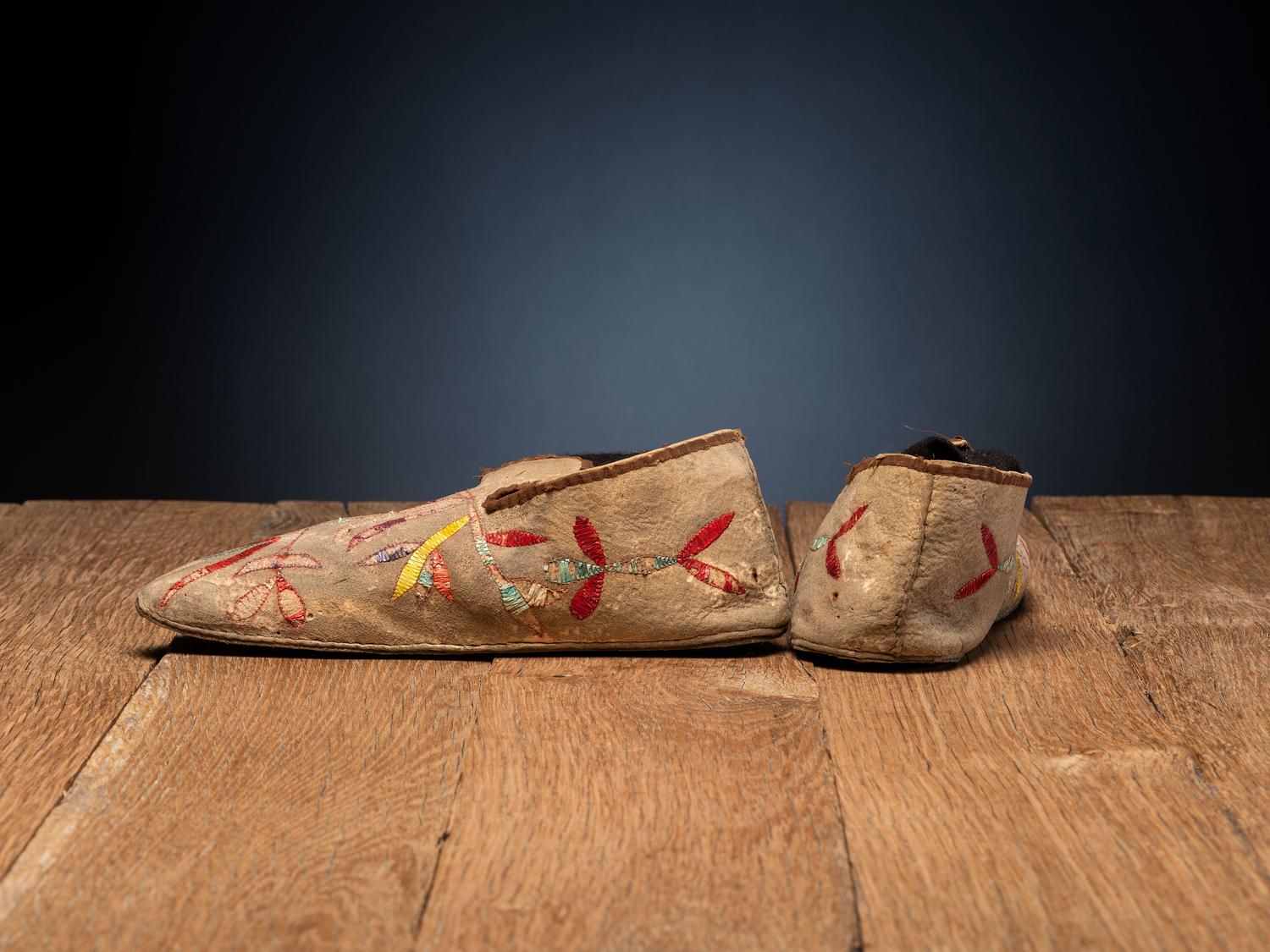 Eastern Sioux Quilled Hide Moccasins