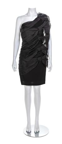 Valentino Noir Technocouture Black Bow One Shoulder Dress, 1990-2000s No size label