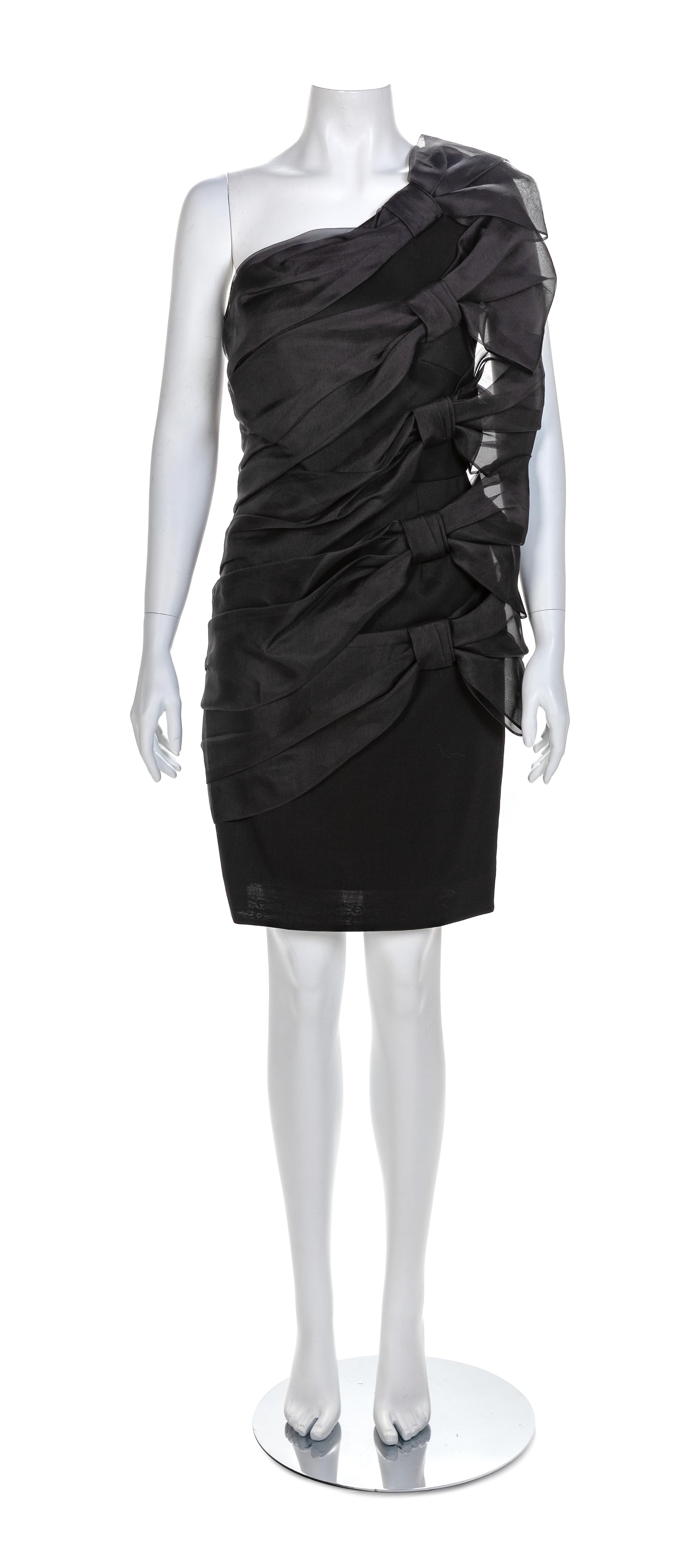 Valentino Noir Technocouture Black Bow One Shoulder Dress, 1990-2000s No size label