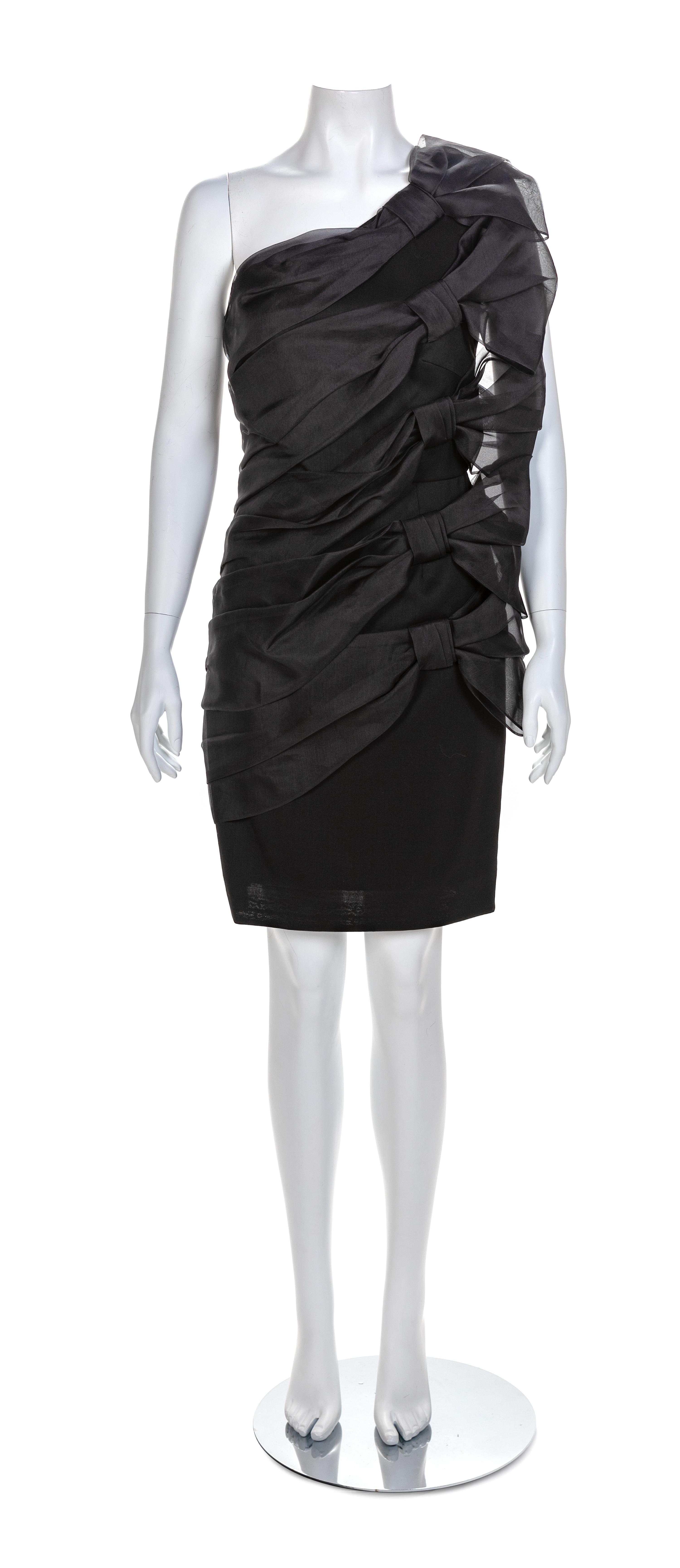 Valentino Noir Technocouture Black Bow One Shoulder Dress, 1990-2000s No size label